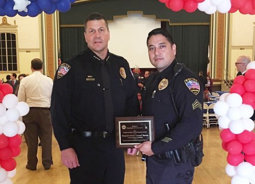 Lemoore police sergeant honored at public safety appreciation luncheon Chief Darrell Smith and Sgt. Alvaro Santos